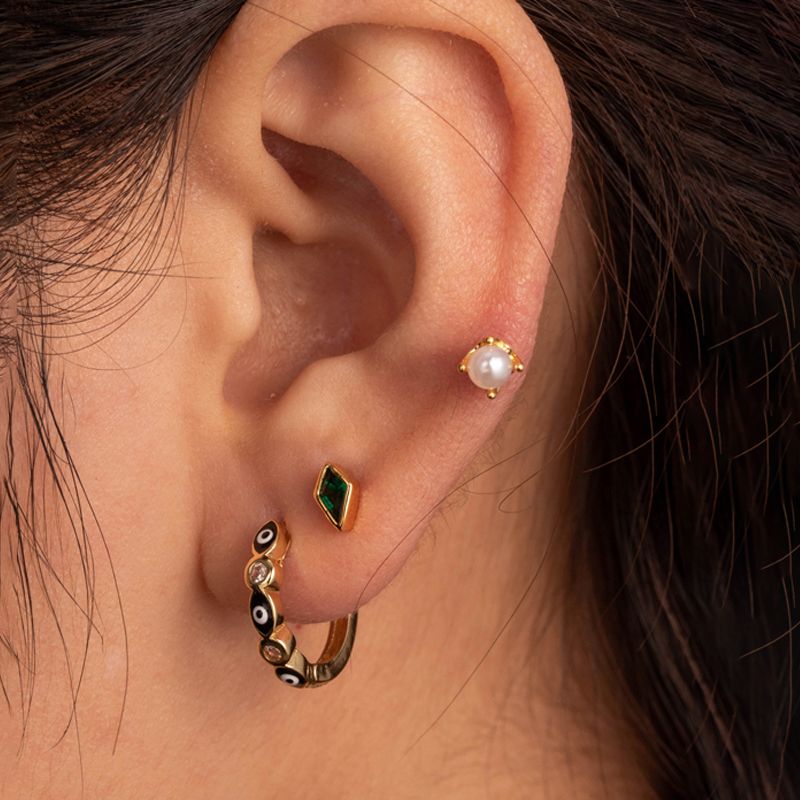 1 Piece French Style Simple Style Korean Style Pearl Eye Rhombus Inlay Copper Zircon Earrings