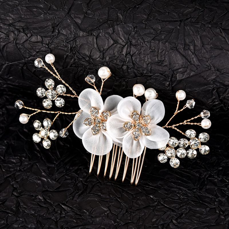 Women's Simple Style Classic Style Solid Color Alloy Inlay Rhinestones Pearl Hair Combs