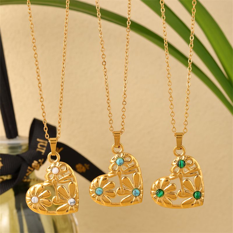 Edelstahl 304 K Vergoldet IG-Stil Einfacher Stil Überzug Inlay Herzform Türkis Halskette Anhänger