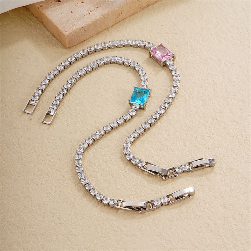Copper Rhodium Plated IG Style Casual Simple Style Plating Chain Inlay Square Zircon Bracelets