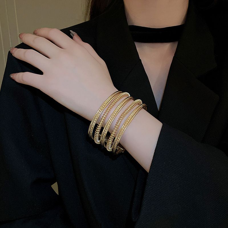 Exaggerated Luxurious Stripe Copper Layered Bangle