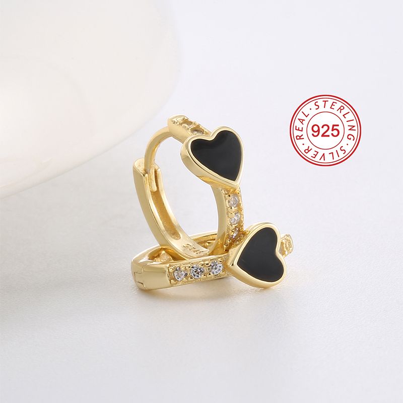 1 Paar Einfacher Stil Stern Herzform Blume Emaille Sterling Silber Zirkon 18 Karat Vergoldet Ohrringe