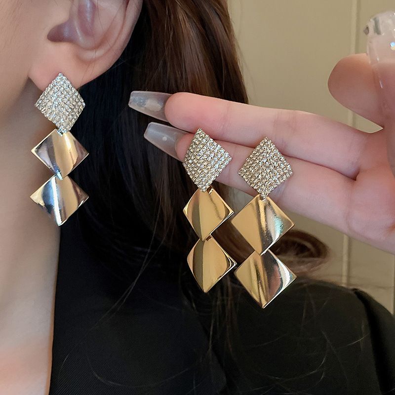 1 Pair Elegant Square Inlay Copper Zircon Drop Earrings