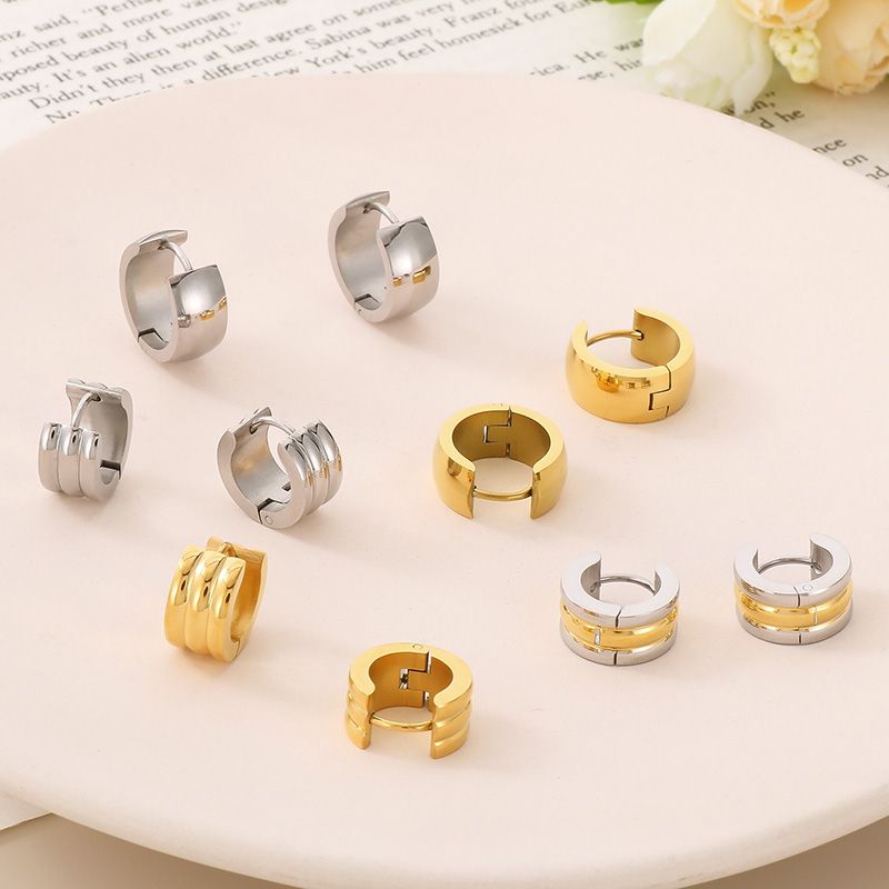 1 Pair Basic Geometric Titanium Steel 18K Gold Plated Hoop Earrings