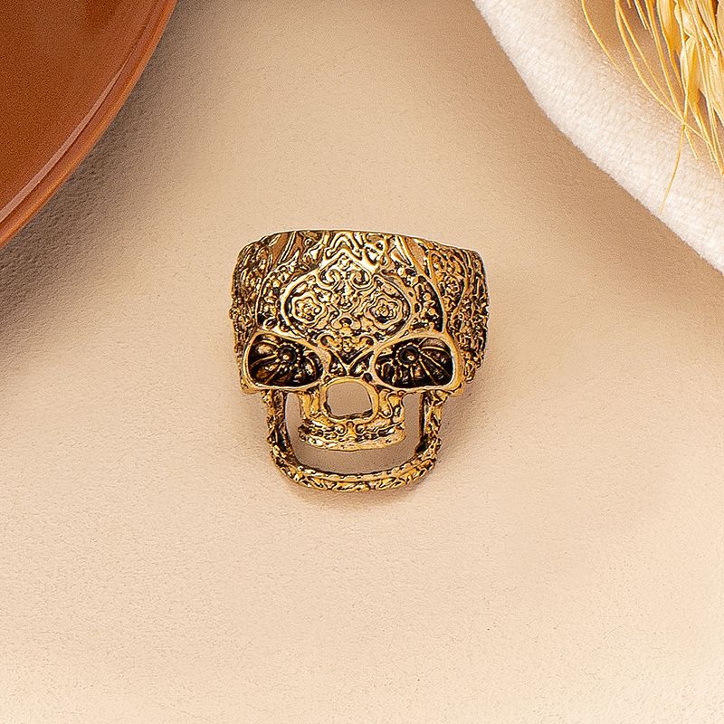 Hip-hop Rock Punk Skull Alloy Plating Gold Plated Women's Wide Band Rings