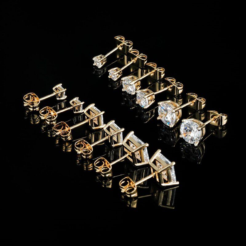 6 Pairs Simple Style Geometric Inlay Brass Zircon 18k Gold Plated Ear Studs
