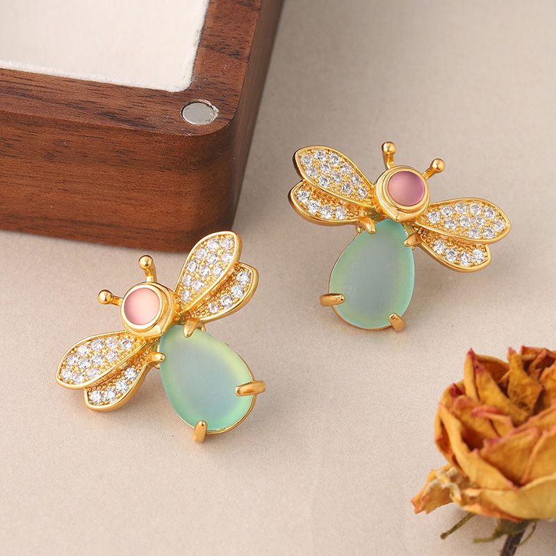 1 Pair Ig Style Insect Bee Plating Inlay Copper Glass Zircon Ear Studs