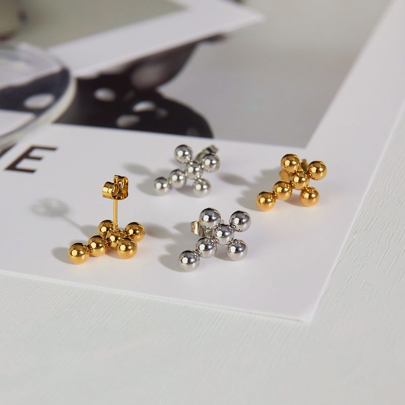 1 Pair French Style Cross Stainless Steel Ear Studs