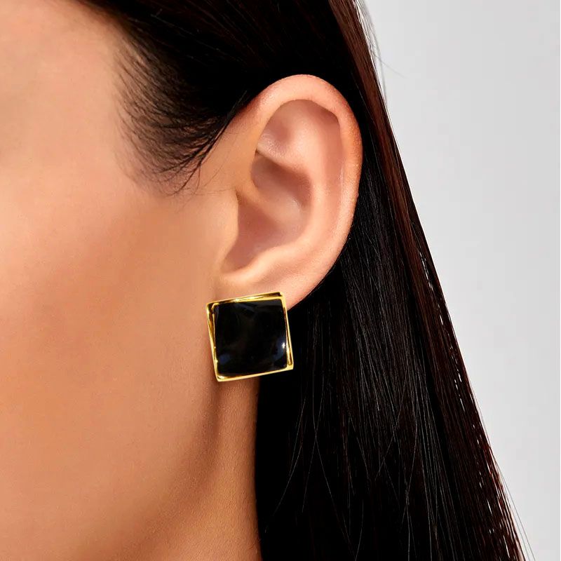 1 Par Estilo Simple Cuadrado Esmalte Enchapado Cobre Chapado En Oro De 24 Quilates. Pendientes