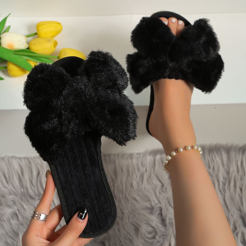 Women's Basic Vintage Style Solid Color Round Toe Plush Slippers