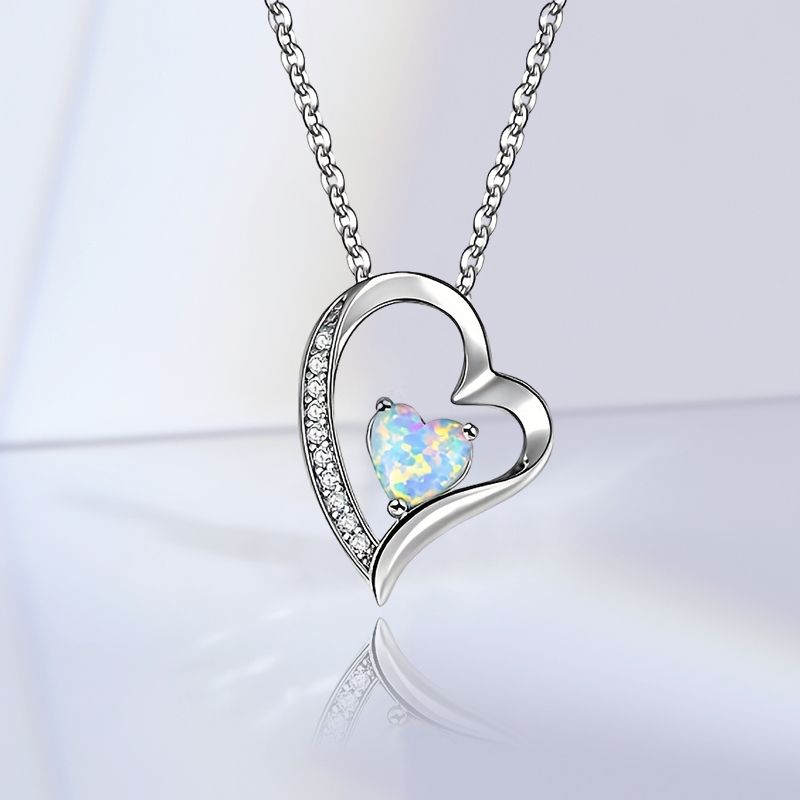 Ig Style Casual Elegant Heart Shape Copper Hollow Out Artificial Gemstones Opal White Gold Plated Pendant Necklace