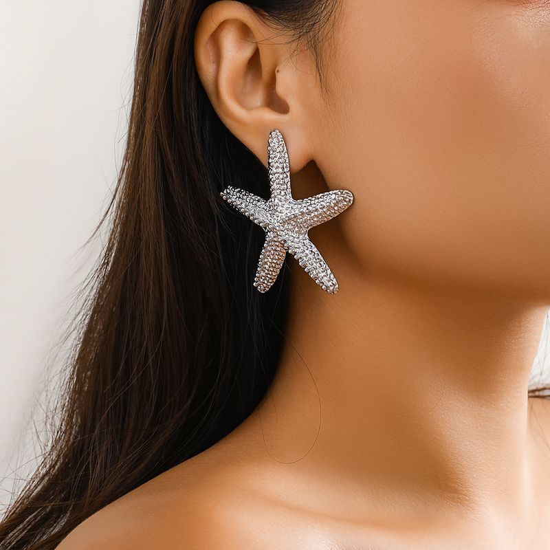 1 Pair Exaggerated Vacation Beach Starfish Plating Alloy Drop Earrings