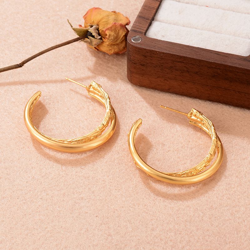 1 Pair Ig Style C Shape Copper 18k Gold Plated Ear Studs