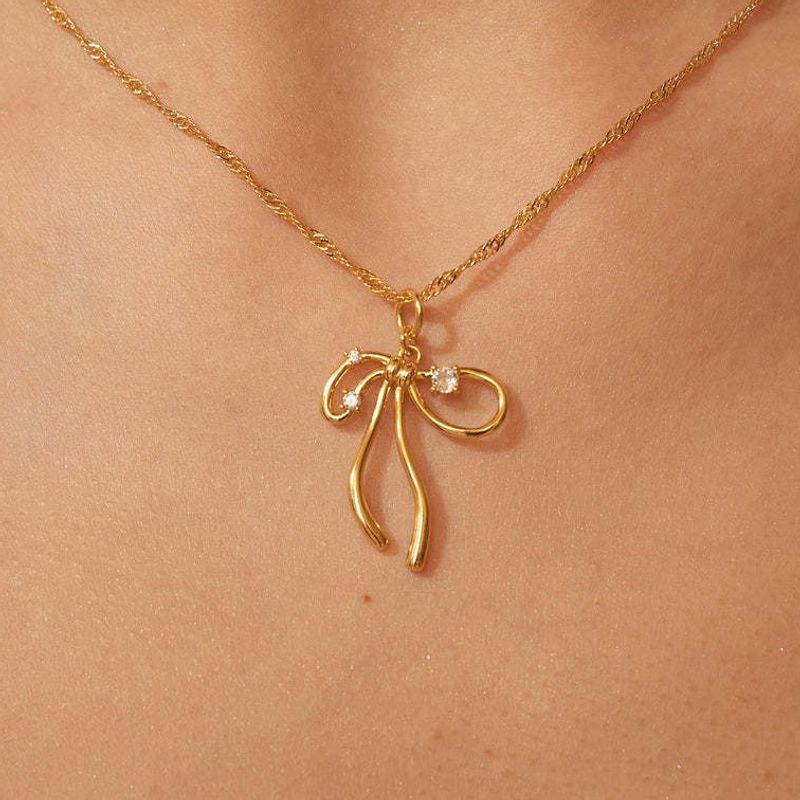 Lady Bow Knot Copper Plating 18k Gold Plated Earrings Necklace