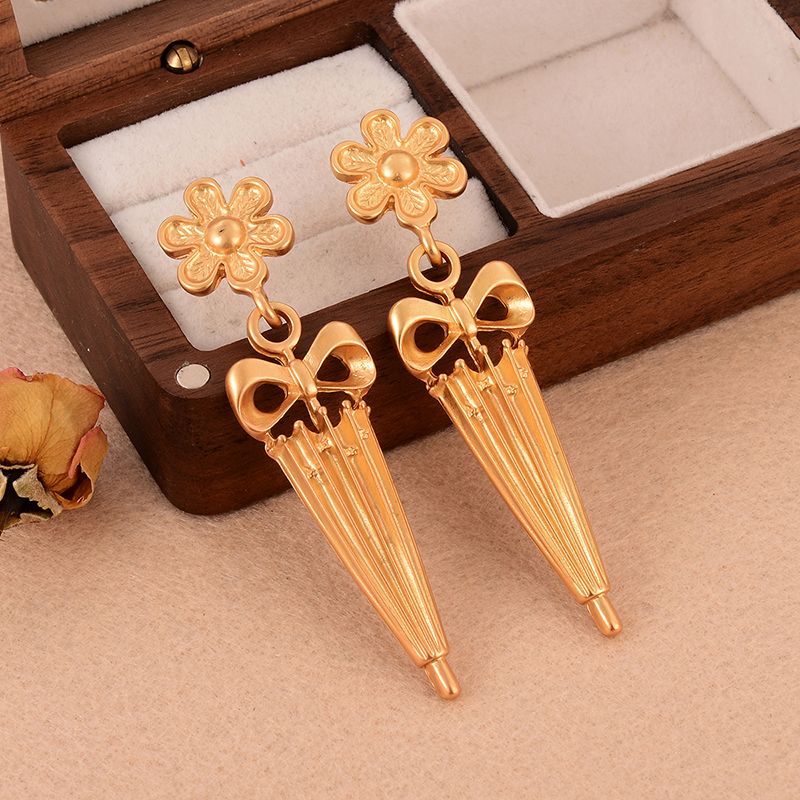 1 Paar Ig-stil Blume Regenschirm Kupfer 18 Karat Vergoldet Tropfenohrringe