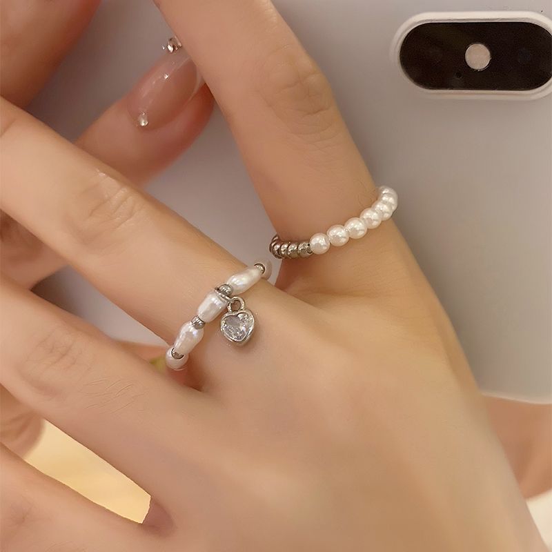 Estilo Vintage Estilo Simple Estilo Clásico Forma De Corazón Perla De Imitación Con Cuentas Enchapado Embutido Diamantes De Imitación Blanco Oro Plateado Mujeres Anillos De Encanto Anillos