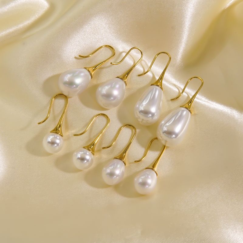 1 Paar Elegant Einfacher Stil Einfarbig Überzug Inlay Edelstahl 304 Süßwasserperle Perle 14 Karat Vergoldet Tropfenohrringe