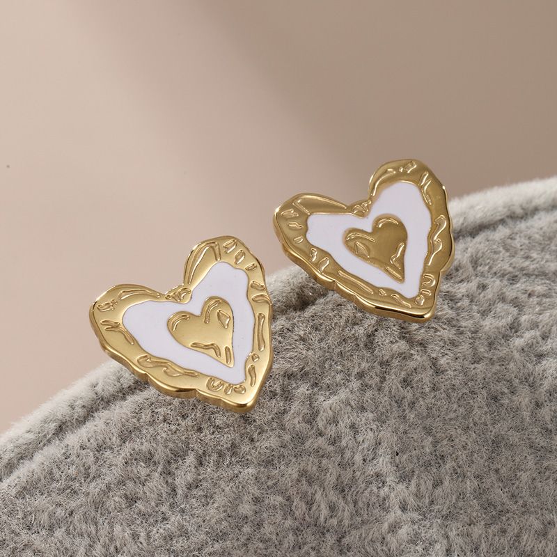 1 Pair XUPING Simple Style Commute Heart Shape Plating 304 Stainless Steel 18K Gold Plated Ear Studs