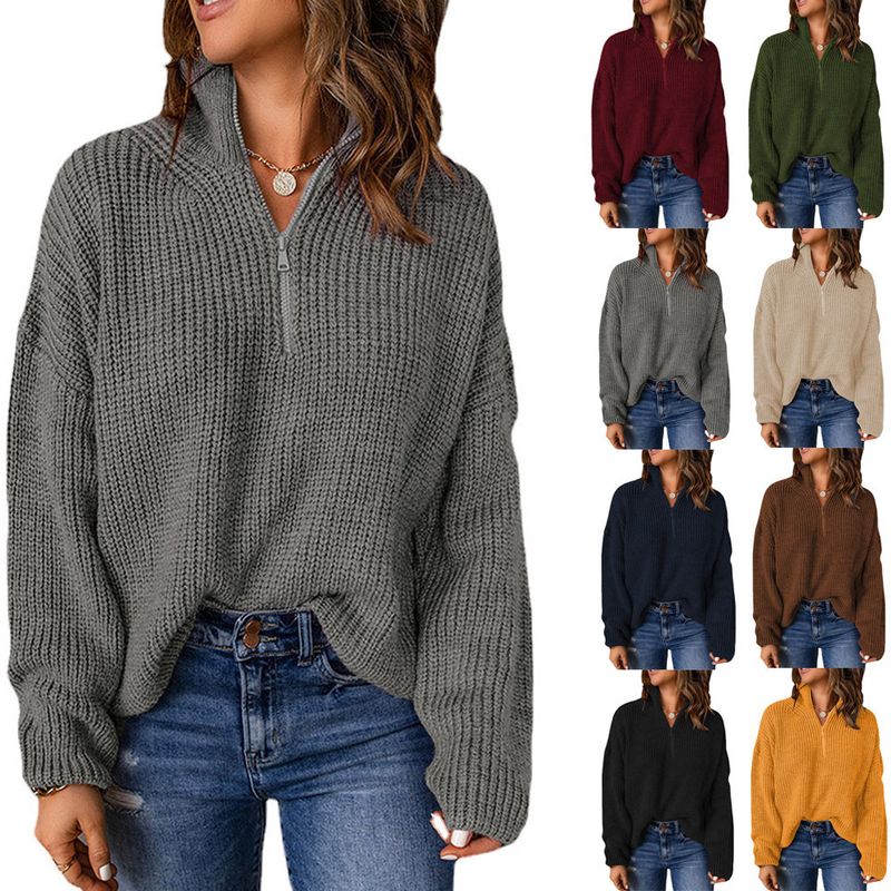 Women's Sweater Long Sleeve Sweaters & Cardigans Zipper Elegant British Style Solid Color