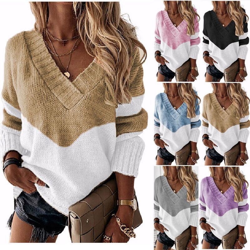 Women's Sweater Long Sleeve Sweaters & Cardigans Streetwear Color Block Stripe