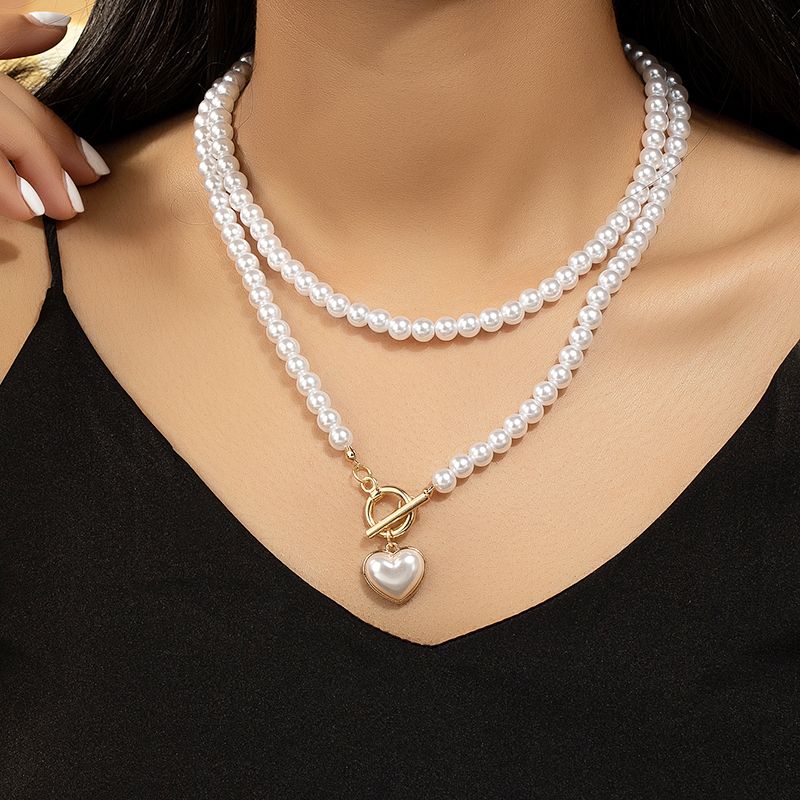 Elegant Klassisch Herzform Künstliche Perle Legierung Perlen Überzug Frau Halskette Mit Anhänger