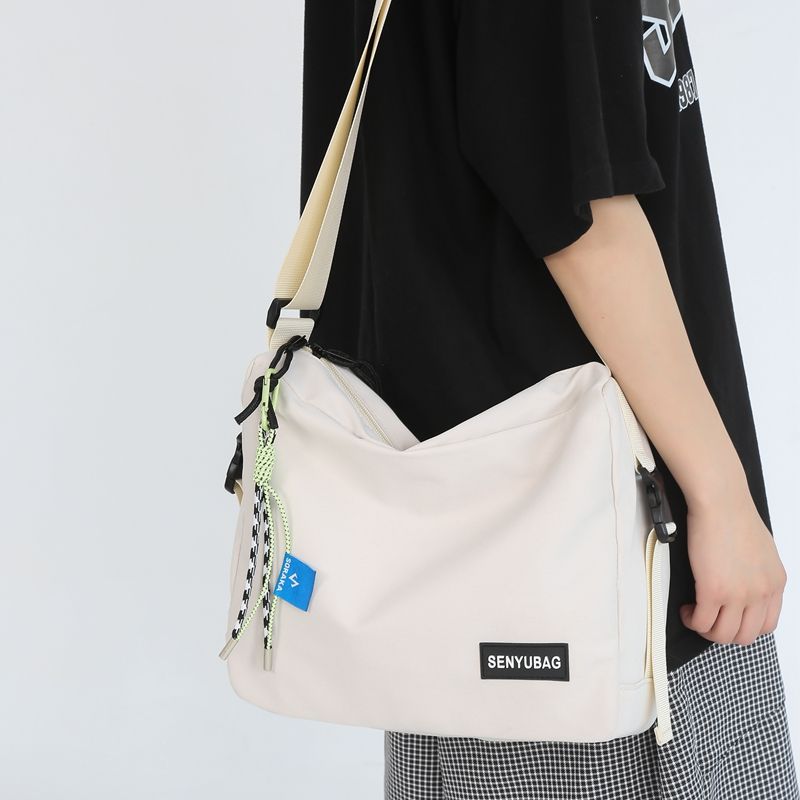 Unisex Nylon Solid Color Basic Square Zipper Shoulder Bag Underarm Bag