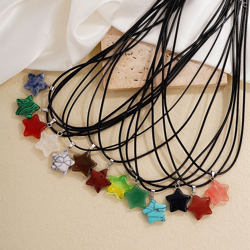 Ig Style Simple Style Pentagram Star Natural Stone Rope Natural Stone Unisex Pendant Necklace