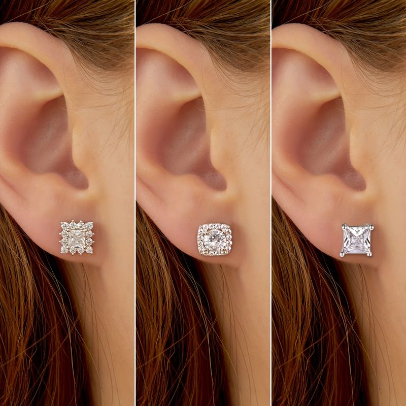 1 Set Luxurious Shiny Square Plating Inlay Copper Zircon White Gold Plated Ear Studs