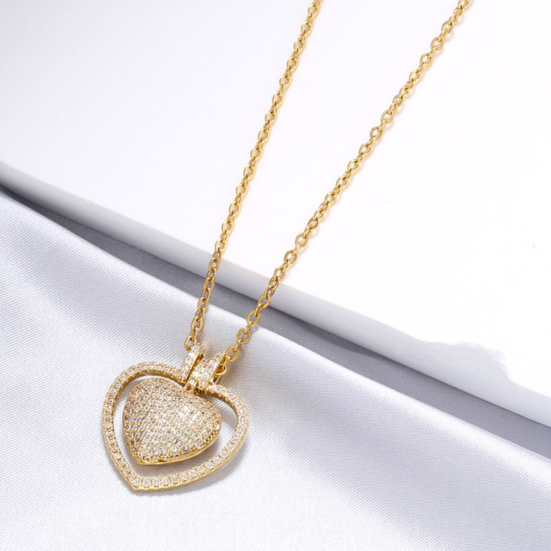 Casual Elegant Heart Shape Copper Plating Inlay Zircon 18k Gold Plated Necklace