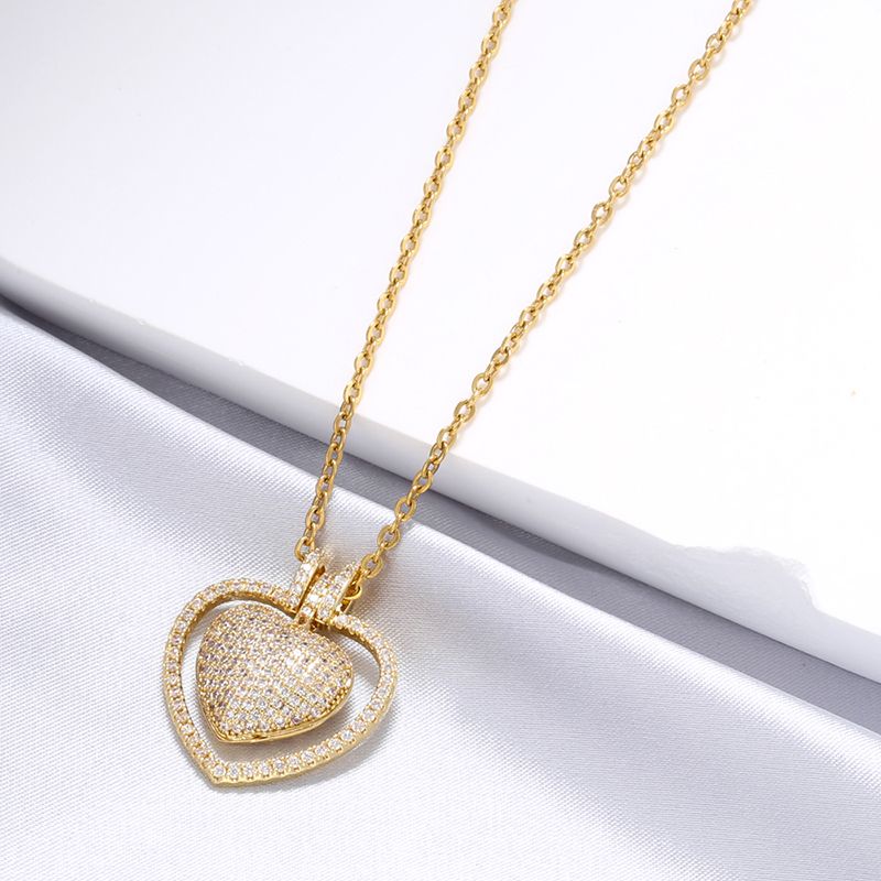 Casual Elegante Forma De Corazón Cobre Enchapado Embutido Circón Chapado En Oro De 18 Quilates. Collar