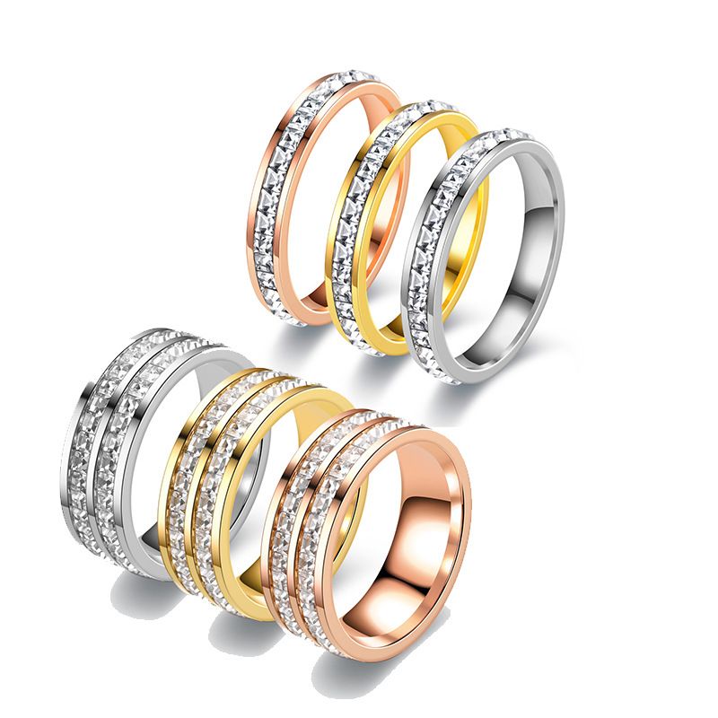 Streetwear Solid Color Stainless Steel Inlay Artificial Diamond Unisex Rings