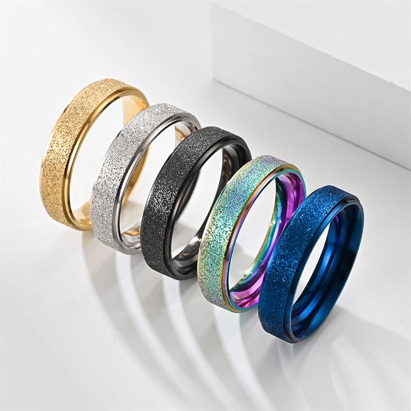 Simple Style Solid Color Stainless Steel Plating Couple Rings