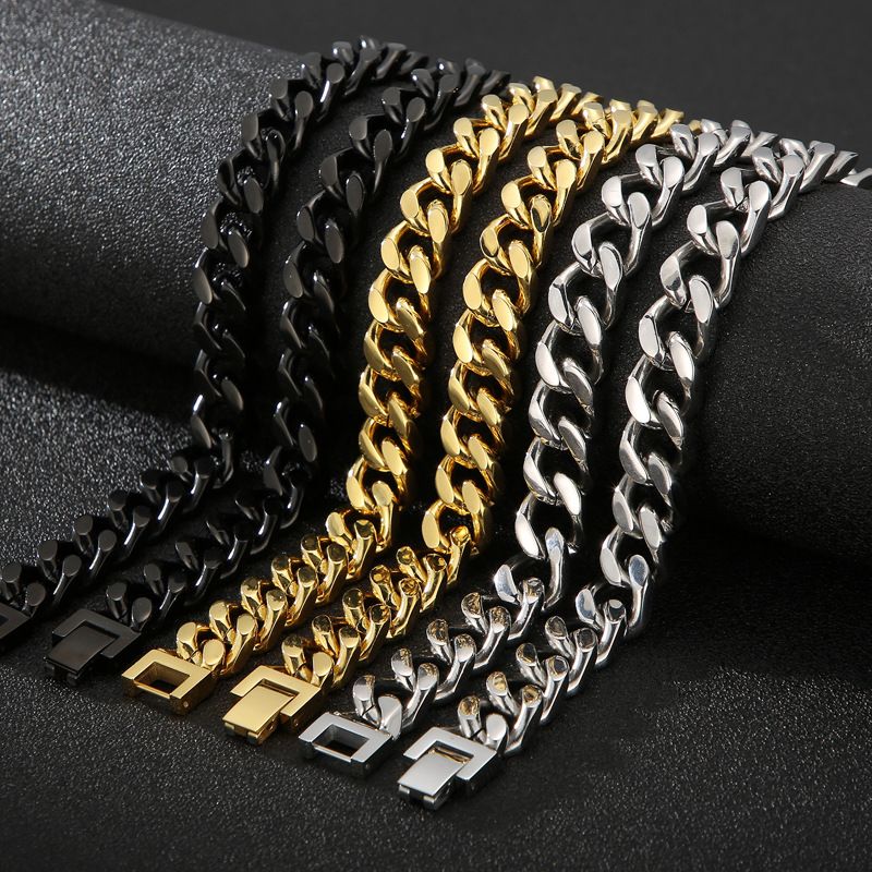 Hip-Hop Simple Style Solid Color Titanium Steel Polishing 18K Gold Plated Men's Bracelets Necklace