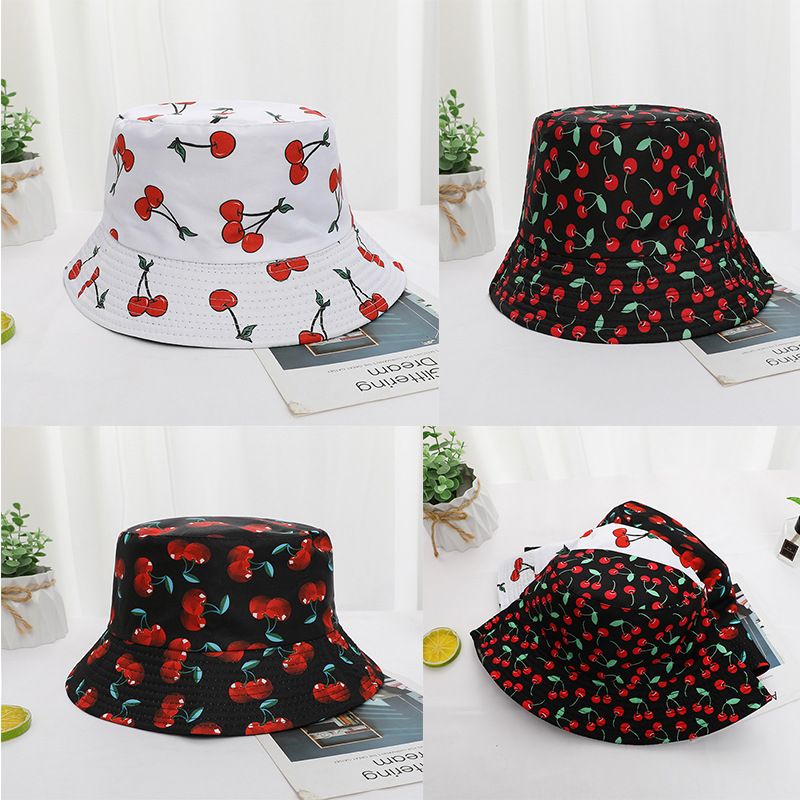 Women's Pastoral Simple Style Cherry Printing Wide Eaves Bucket Hat