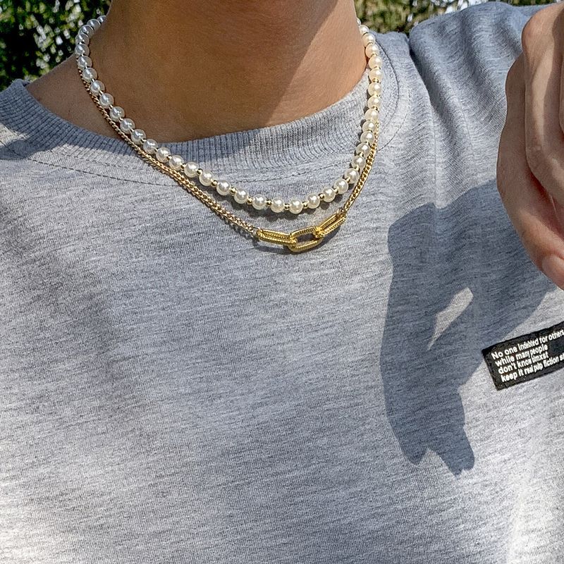 Hip Hop Style Simple Géométrique Alliage Plastique Le Fer Perle Placage Hommes Collier