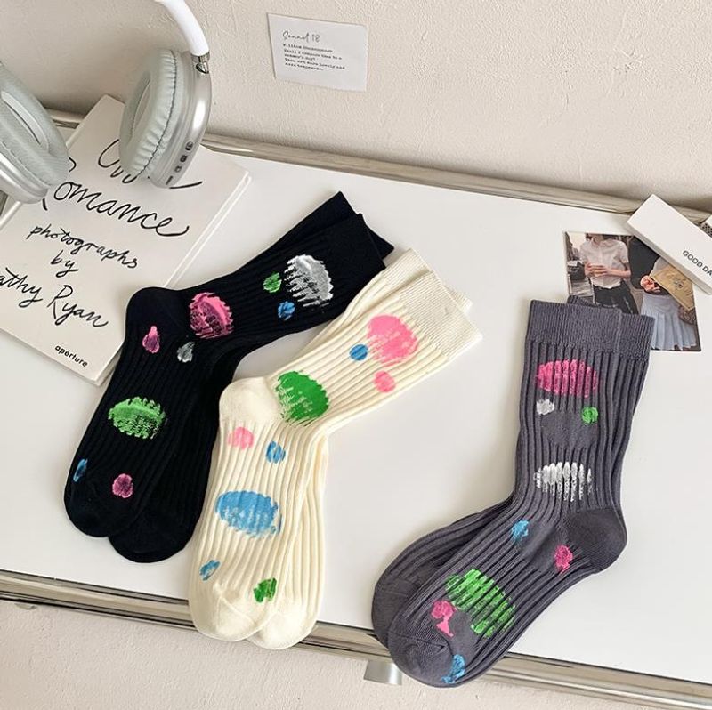 Femmes Dame Style Japonais Graffiti Coton Crew Socks Une Paire