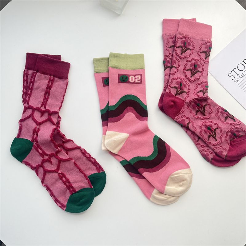 Women's Elegant Lady Color Block Cotton Crew Socks A Pair