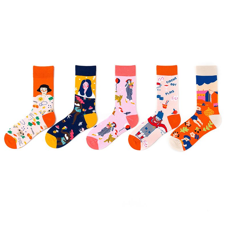 Unisex Basic Streetwear Cartoon Cotton Jacquard Crew Socks A Pair