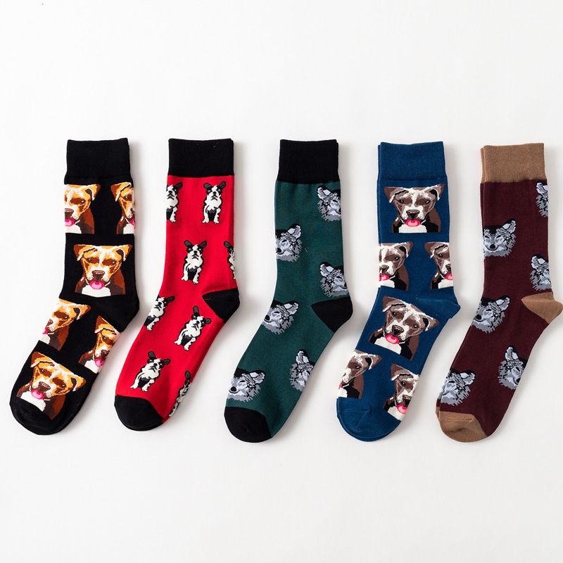 Men's Streetwear Dog Cotton Crew Socks A Pair