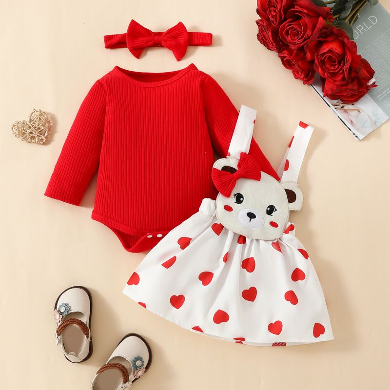 Valentine's Day Cute Heart Shape Polyester Girls Clothing Sets
