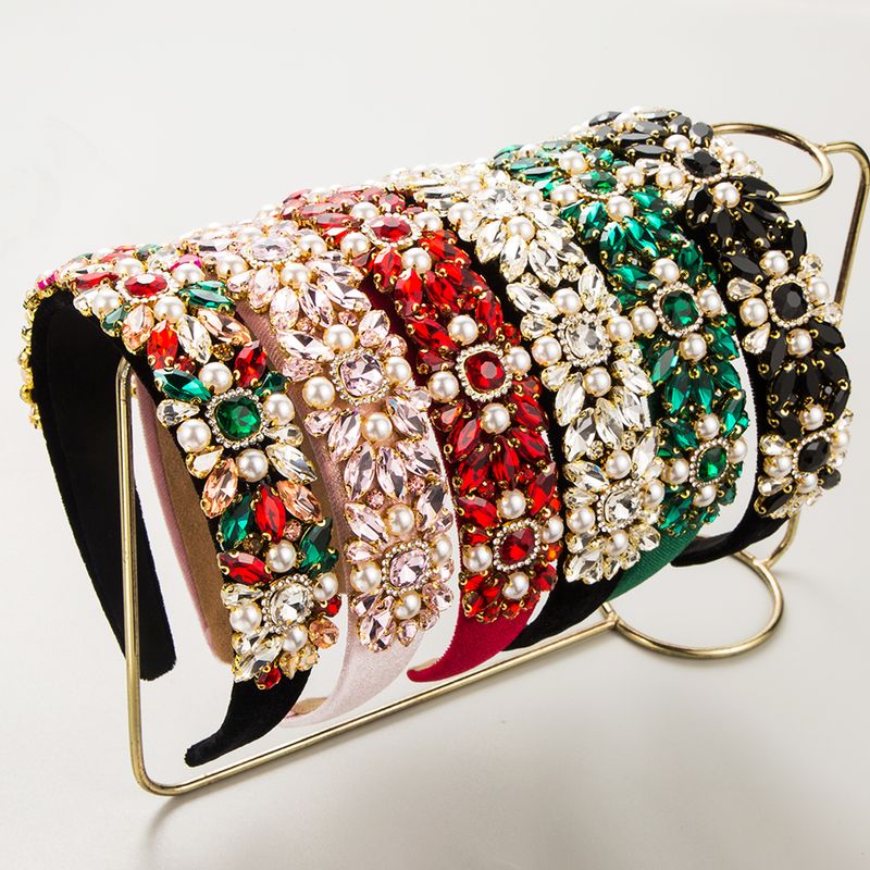 Women's Elegant Vintage Style Luxurious Colorful Cloth Inlay Rhinestones Glass Hair Band