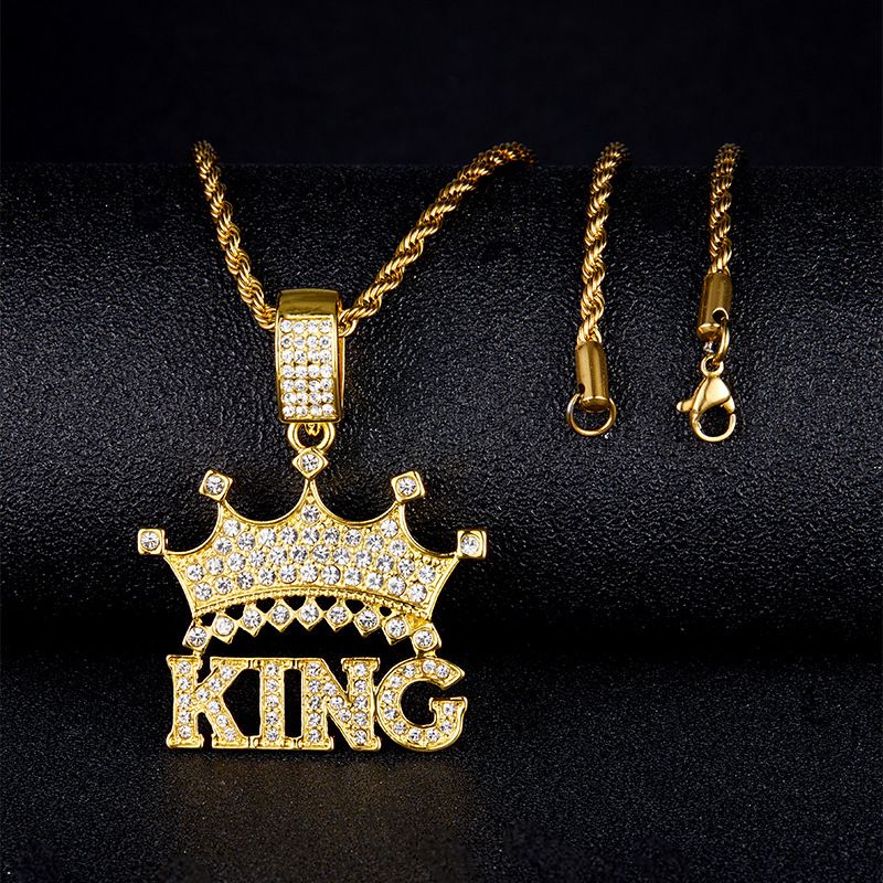 Casual Hip-hop Crown Alloy Plating Rhinestones Men's Pendant Necklace