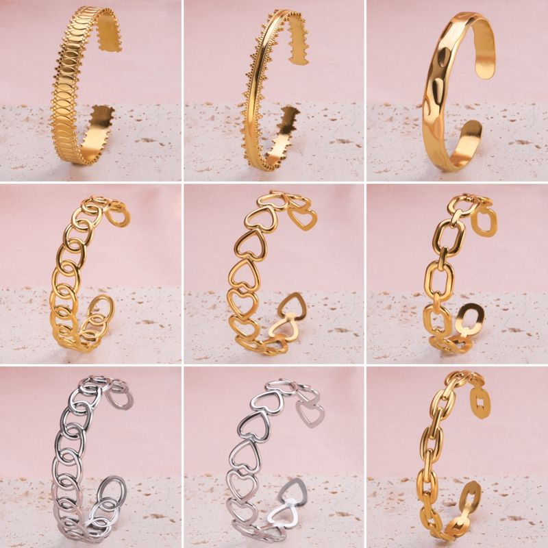 Casual Classic Style C Shape Lines Stainless Steel Plating Gold Plated Silver Plated Bangle