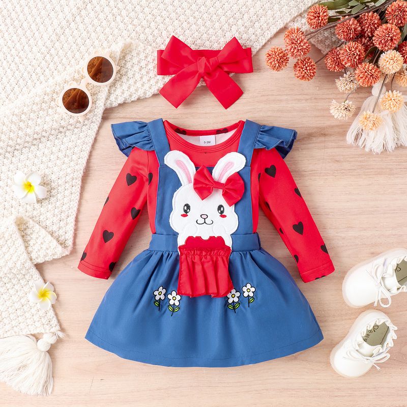 Simple Style Rabbit Cotton Girls Clothing Sets
