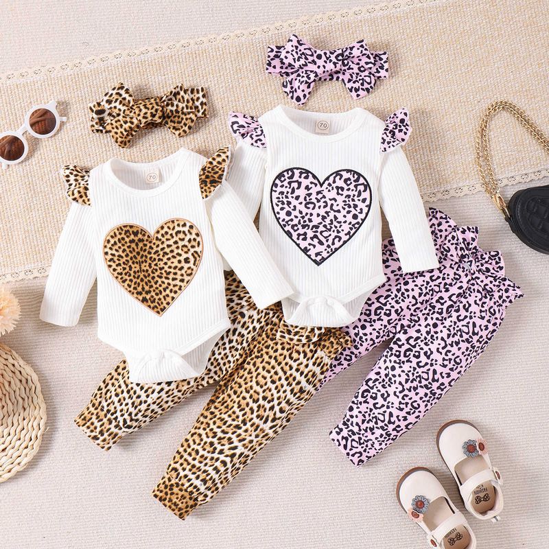 Einfacher Stil Leopard Baumwolle Mädchen Kleidung Sets