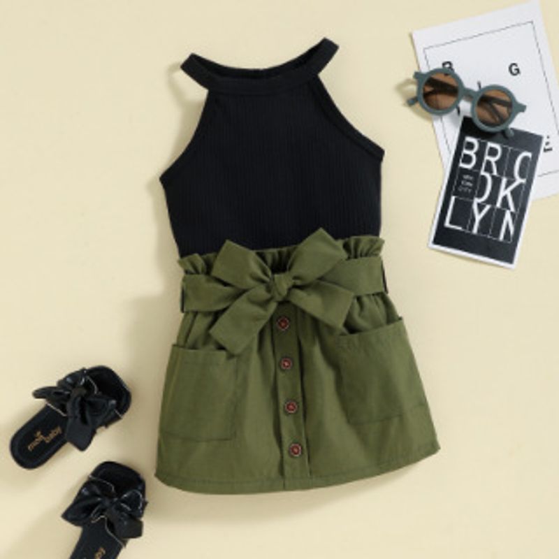 Simple Style Solid Color Cotton Girls Clothing Sets