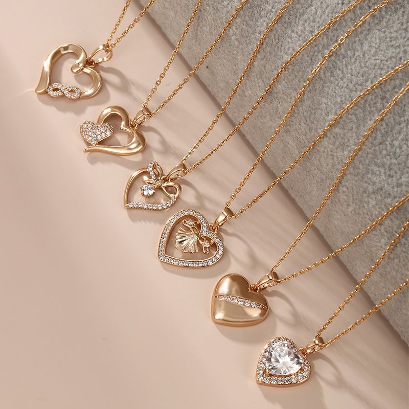 Xuping Sweet Simple Style Heart Shape Alloy Copper Alloy Plating Inlay Artificial Gemstones 18k Gold Plated Women's Pendant Necklace