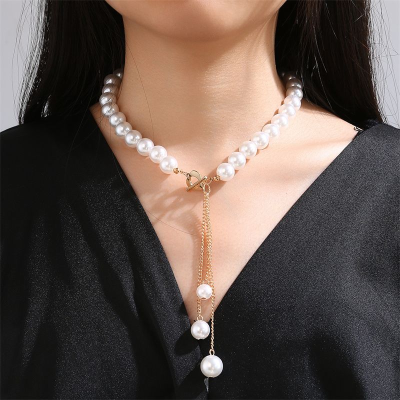Elegant Sweet Round Heart Shape Artificial Pearl Toggle Beaded Women's Pendant Necklace