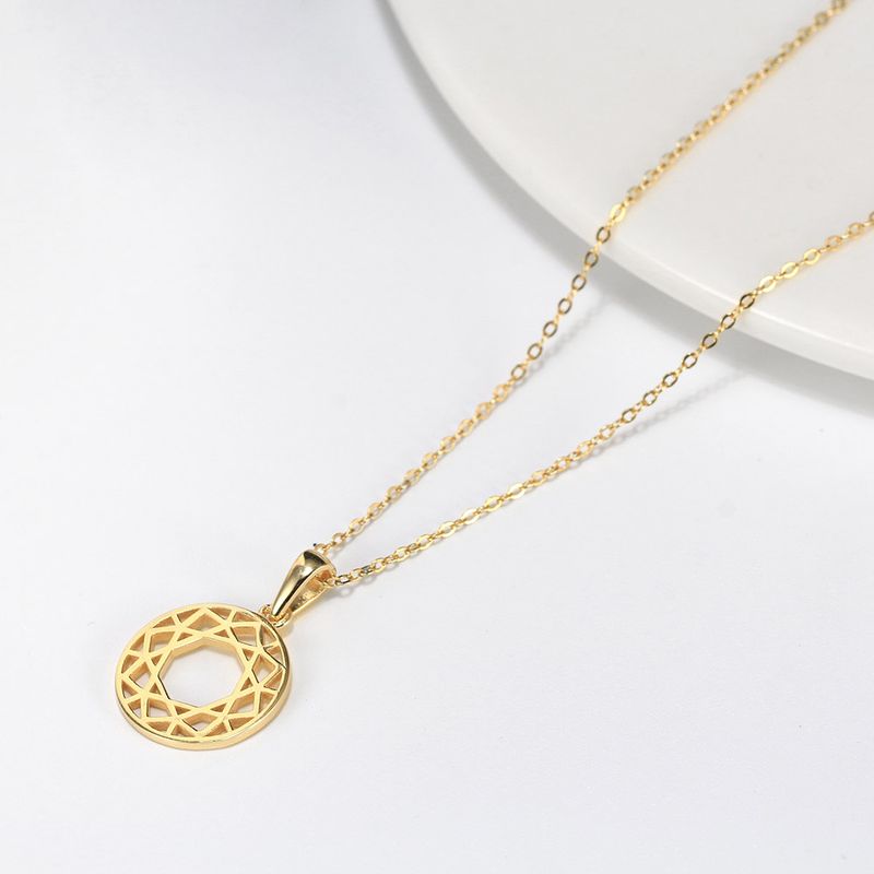 Simple Style Geometric Round Sterling Silver Plating Hollow Out 14k Gold Plated Silver Plated Pendant Necklace