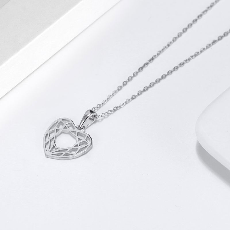 Simple Style Geometric Heart Shape Sterling Silver Plating Hollow Out 14k Gold Plated Silver Plated Pendant Necklace